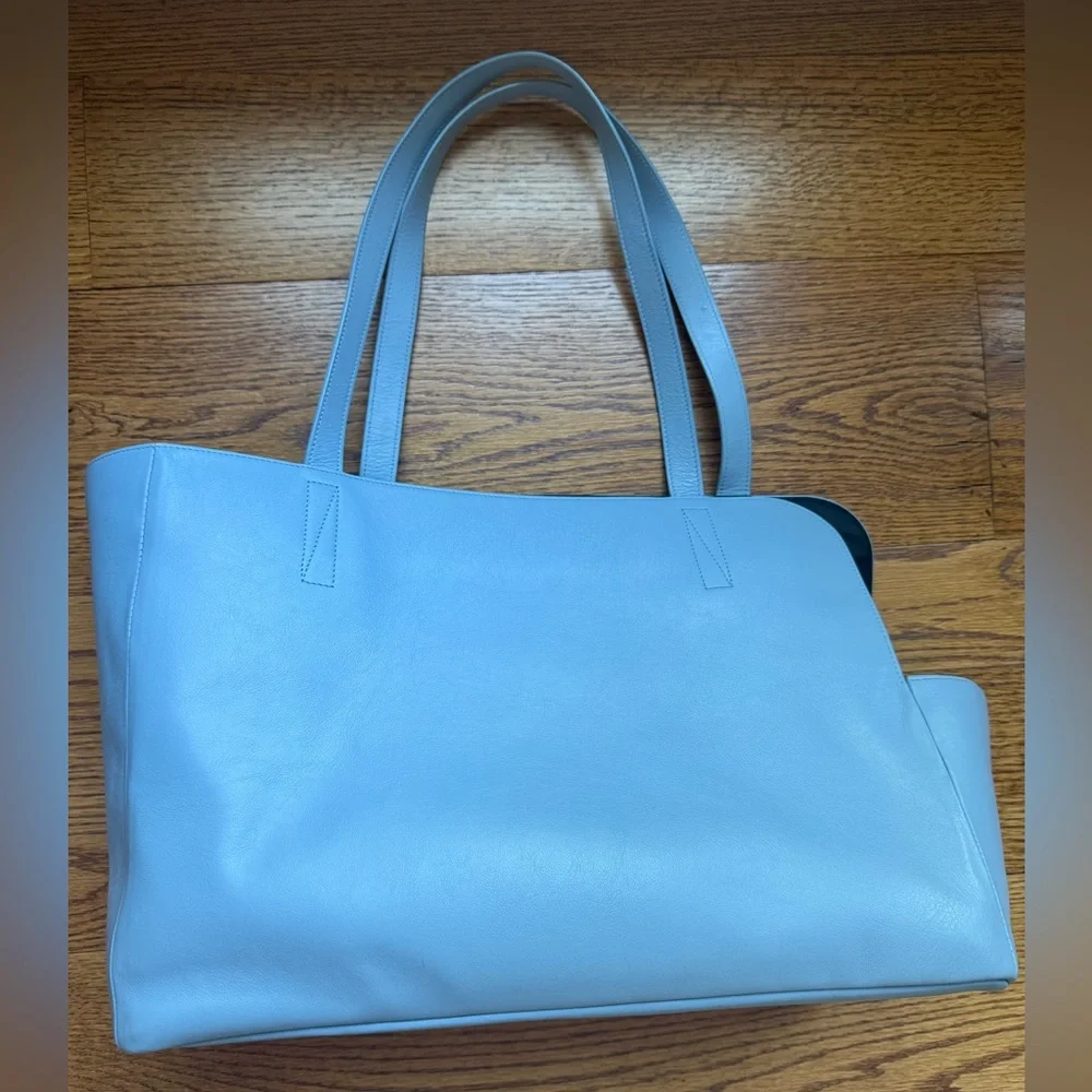 Light Blue Leather Dog Tote Bag Carrier by Fable Pets